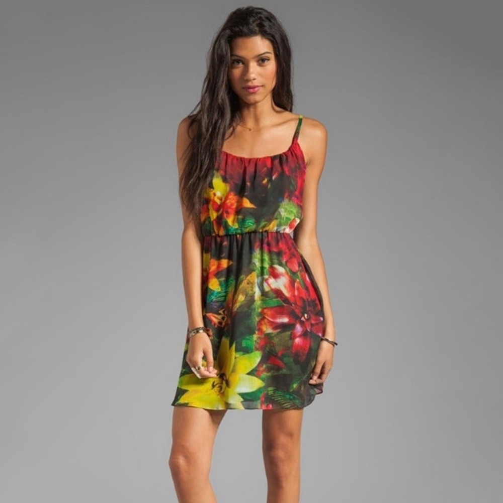 Alice + Olivia Daley Tropical Jungle Print BOHO Spaghetti Strap Dress Size L NEW